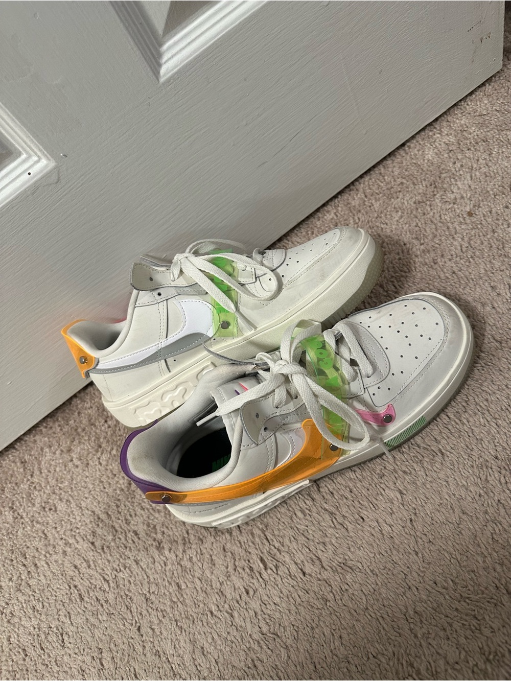 Nike Unisex Sneakers with Green, Orange, Pink & Purple Accents